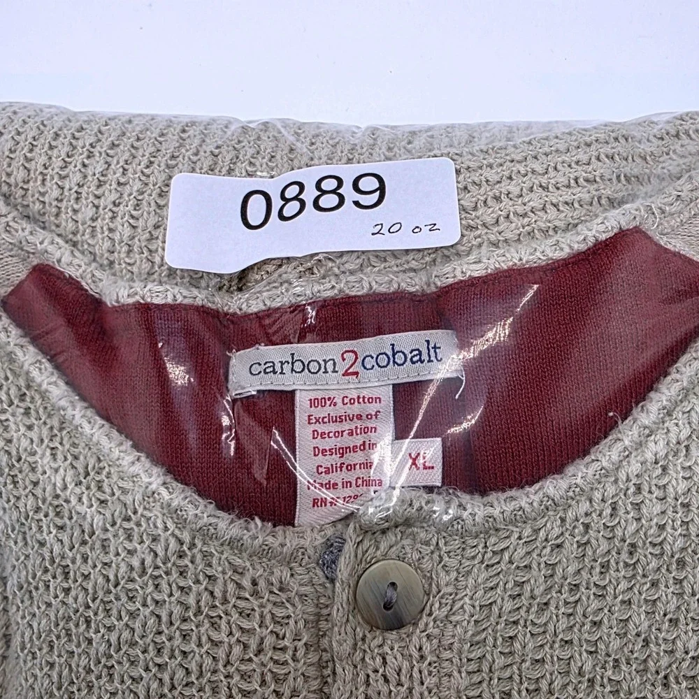 Carbon 2‎ Cobalt Mens XL Oatmeal Beige Textured Cotton Henley Sweater Raglan